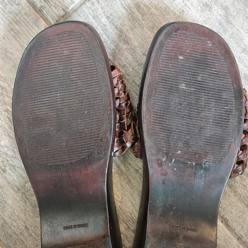Romano Oscar Sandals Women‎ 8 Brown Woven Leather Y2K Vintage Platform Brazil